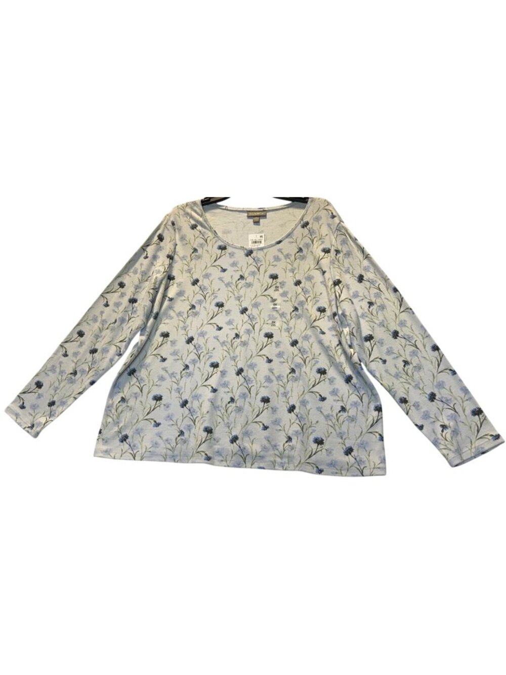 Style & Co Womens Plus Size 2X Long Sleeve Floral Print Tee Shirt Ash Mist